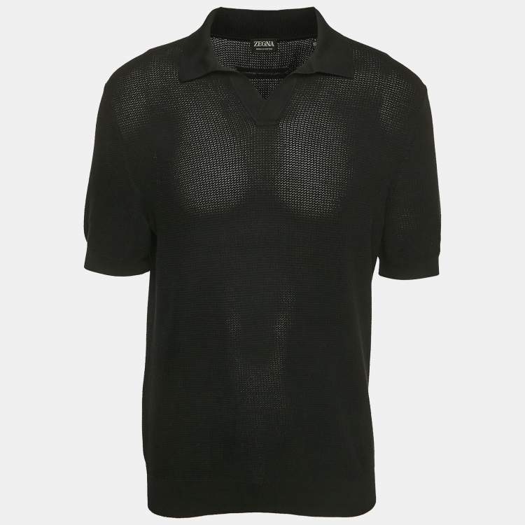 Pre Owned Z Zegna Black Knit Cotton Polo T-Shirt M