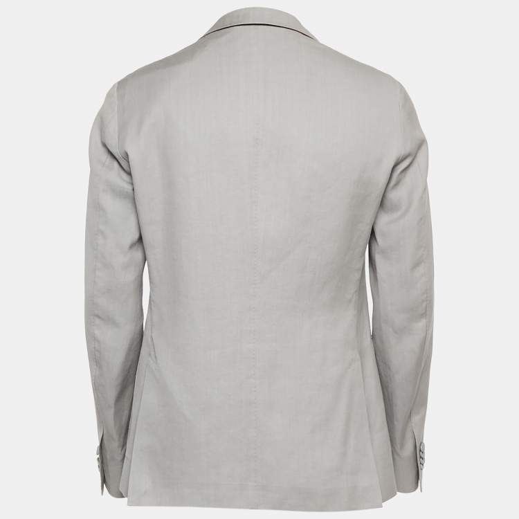 Pre Owned Z Zegna Grey Ramie and Linen Single Breasted Blazer L