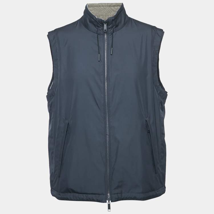 Pre Owned Z Zegna Blue Synthetic and Cashmere Reversible Vest Jacket XXL
