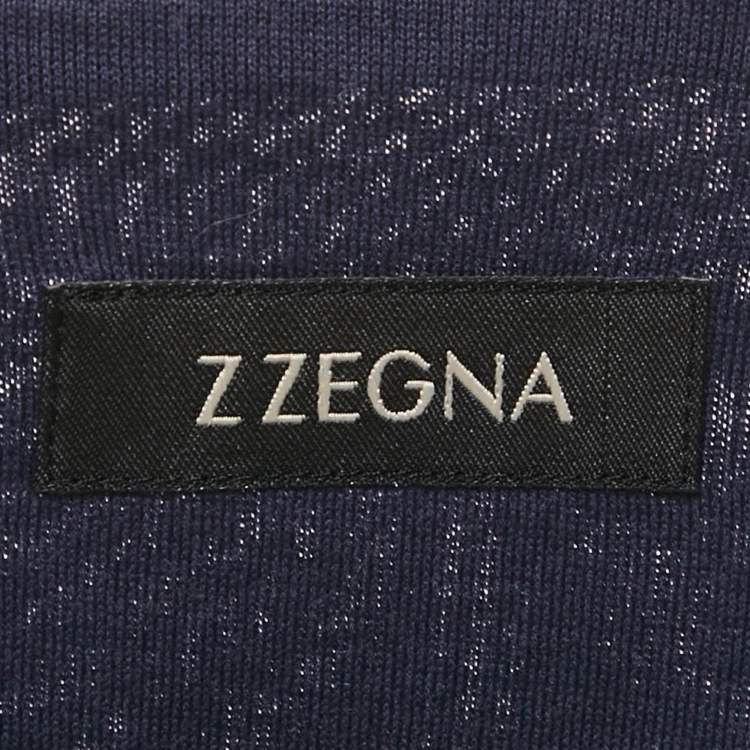 Pre Owned Z Zegna Blue Velvet Flocked Jersey T-Shirt L