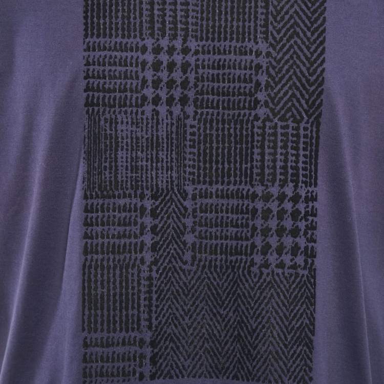 Pre Owned Z Zegna Blue Velvet Flocked Jersey T-Shirt L