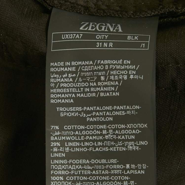 Pre Owned Zegna Black Cotton Cotton Formal Trousers M