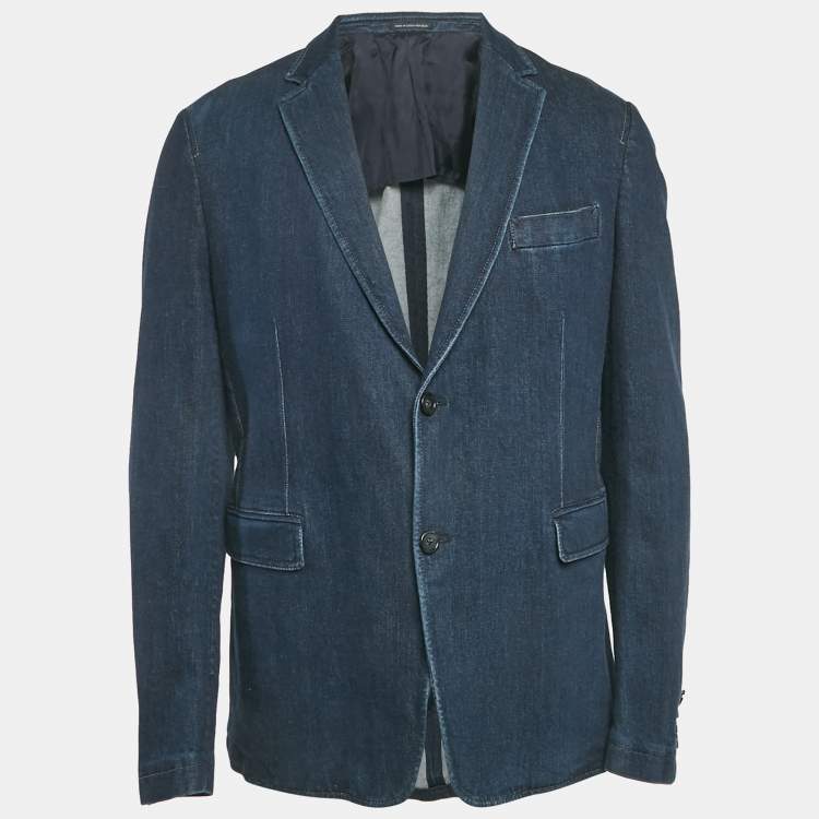 Pre Owned Z Zegna Blue Denim Regular Fit Shirt Jacket XXL