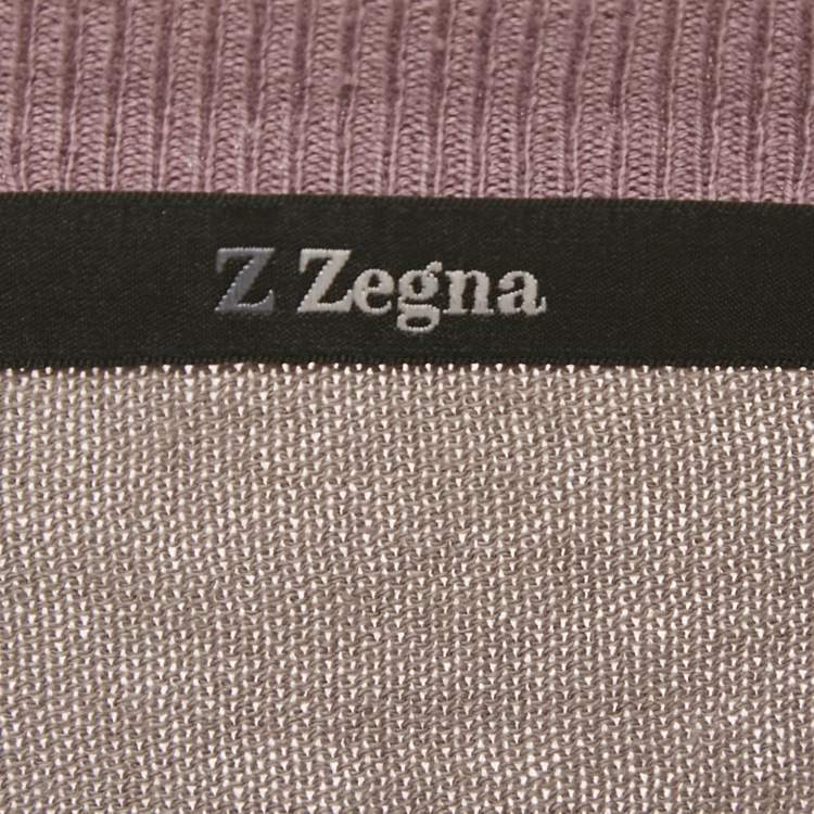 Pre Owned Z Zegna Purple/Grey Cotton Knit Crewneck Sweatshirt L