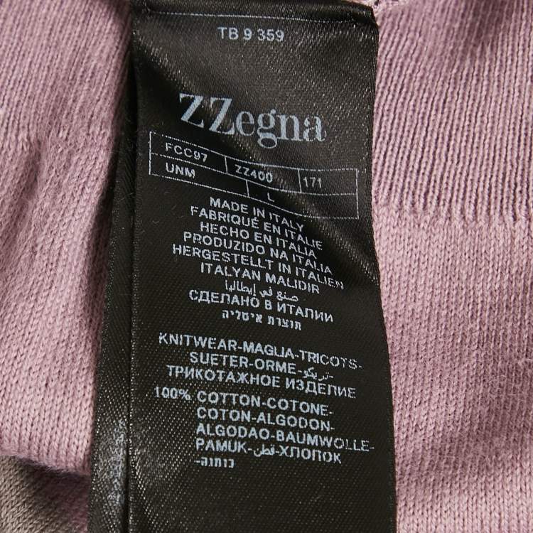 Pre Owned Z Zegna Purple/Grey Cotton Knit Crewneck Sweatshirt L