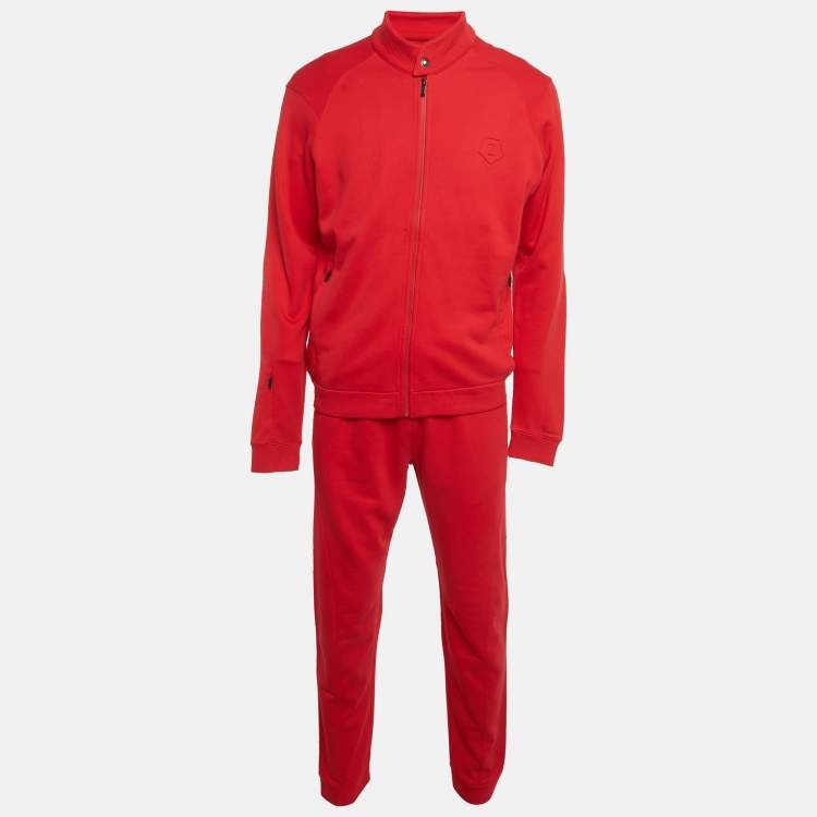 Pre Owned Z Zegna Red Cotton Knit Logo Embossed Set L/M