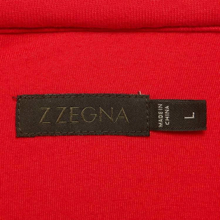 Pre Owned Z Zegna Red Cotton Knit Logo Embossed Set L/M