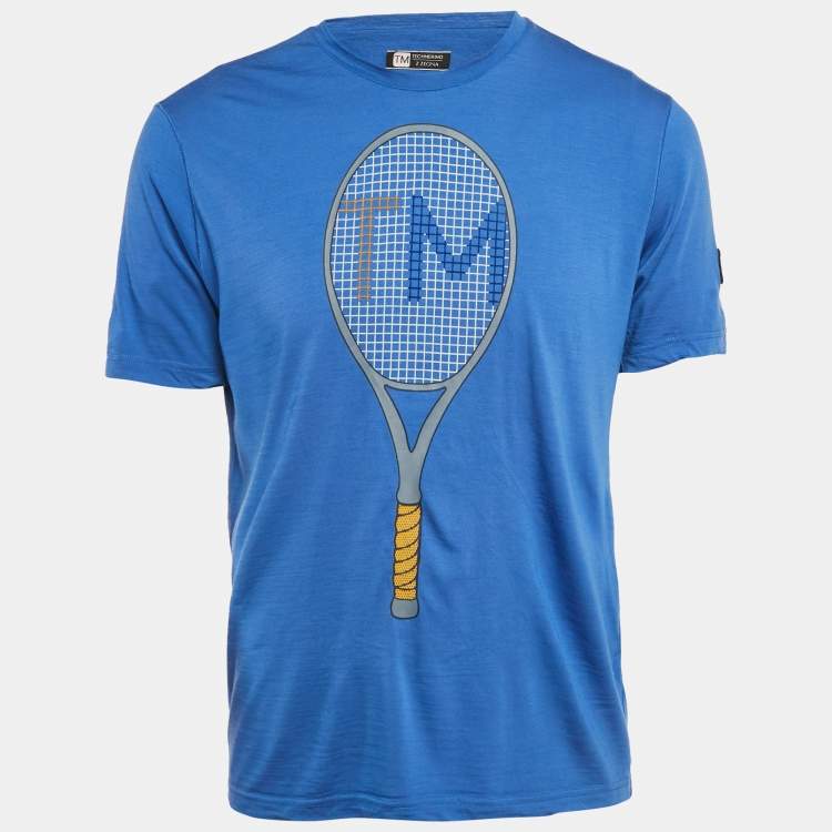 Pre Owned Z Zegna Techmerino Blue Racket Print Jersey T-Shirt M