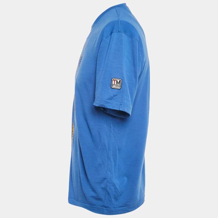 Pre Owned Z Zegna Techmerino Blue Racket Print Jersey T-Shirt M
