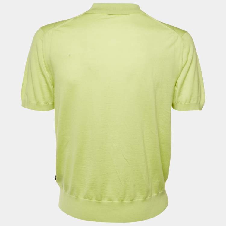 Pre Owned Z Zegna Lime Yellow Wool Knit Polo T-Shirt L