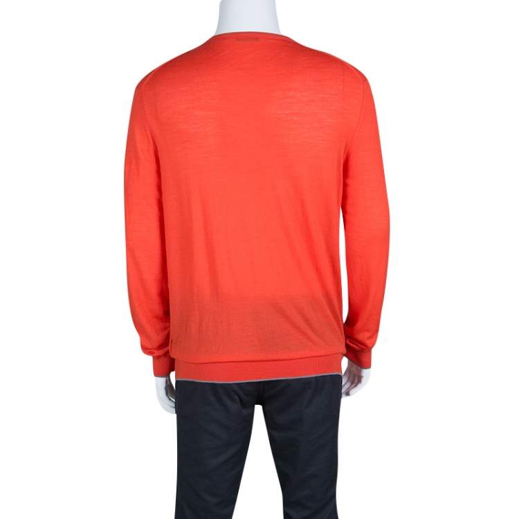 Pre Owned Z Zegna Blood Orange Wool Long Sleeve Sweater XL