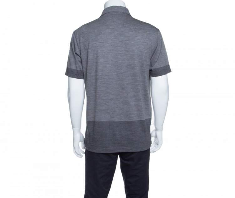 Pre Owned Z Zegna Techmerino Grey Contrast Trim Polo T-Shirt L