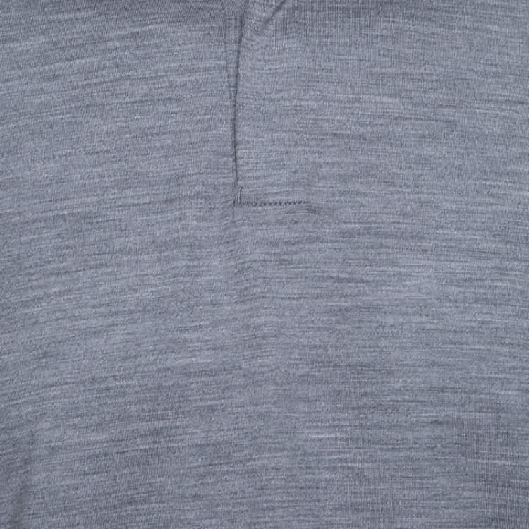 Pre Owned Z Zegna Techmerino Grey Contrast Trim Polo T-Shirt L