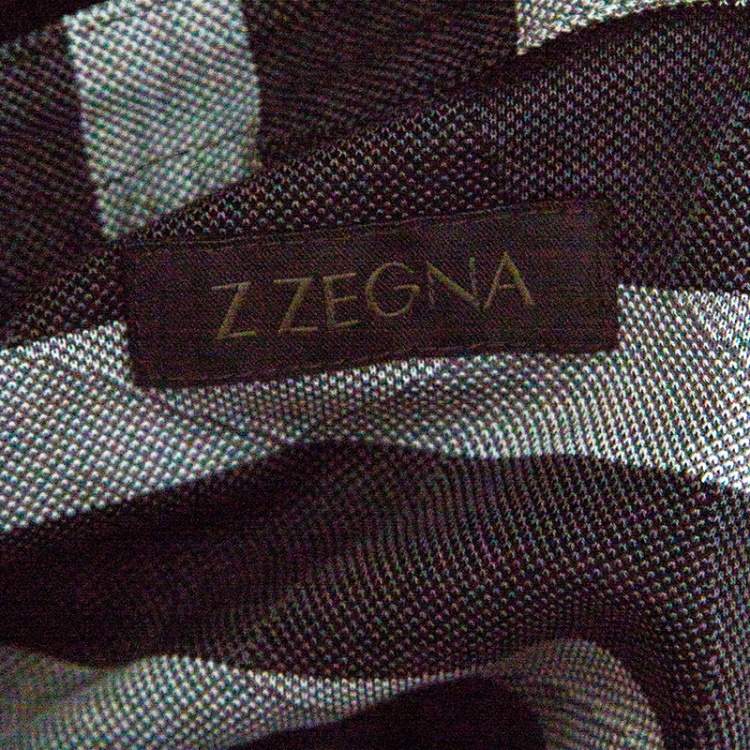 Pre Owned Z Zegna Grey Striped Knit Geometric Pattern Short Sleeve Polo T-Shirt L