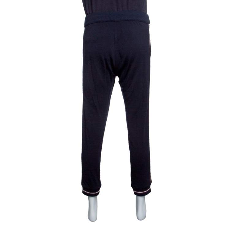 Pre Owned Z Zegna Techmerino Navy Blue Wool Contrast Striped Jogger Trousers M