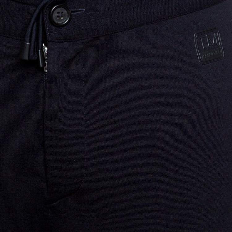 Pre Owned Z Zegna Techmerino Navy Blue Wool Contrast Striped Jogger Trousers M