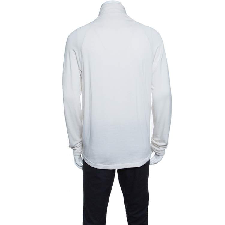Pre Owned Z Zegna Techmerino Off White Wool Zip Front Sweatshirt L