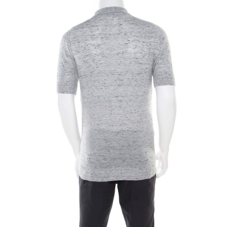 Pre Owned Z Zegna Grey Marled Keyhole Detail Short Sleeve T-Shirt L