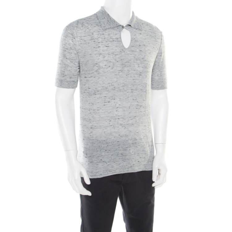 Pre Owned Z Zegna Grey Marled Keyhole Detail Short Sleeve T-Shirt L