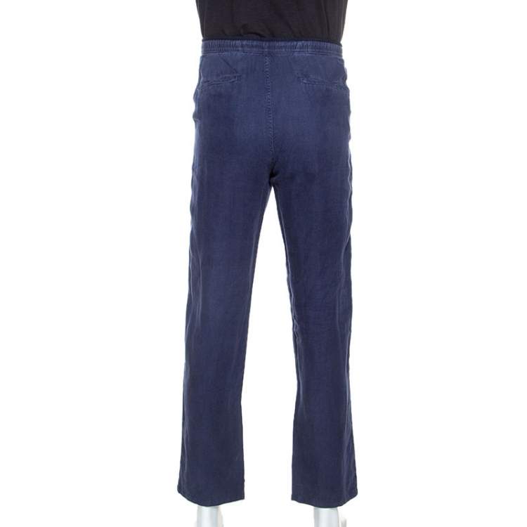 Pre Owned Z Zegna Blue Linen Drawstring Waist Relaxed Fit Trousers M