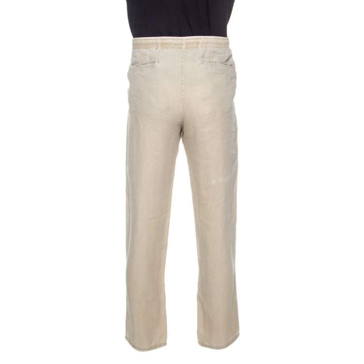 Pre Owned Z Zegna Beige Linen Relaxed Fit Trousers M