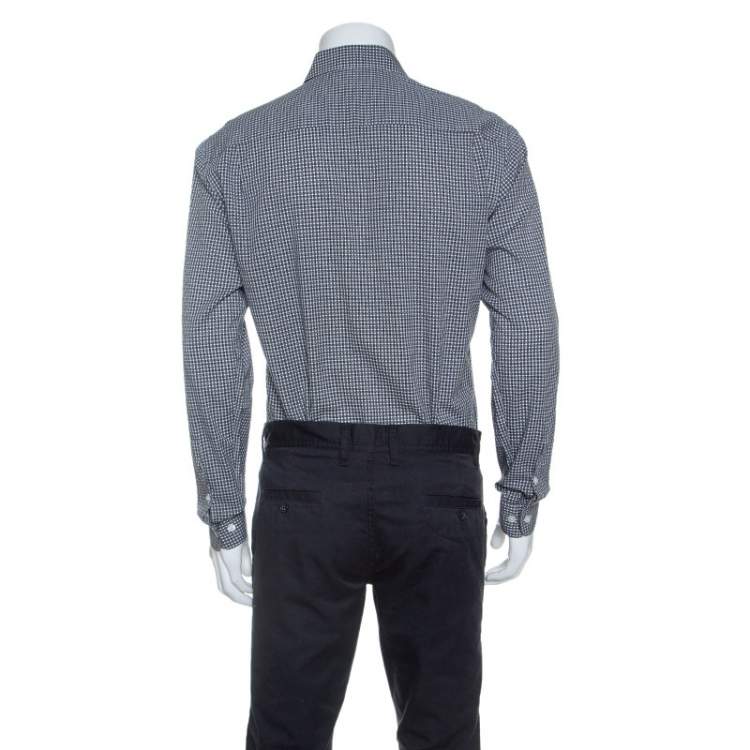 Pre Owned Z Zegna Monochrome Cotton Patterned Jacquard Slim Fit Shirt M