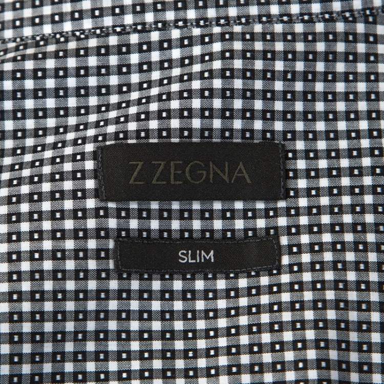 Pre Owned Z Zegna Monochrome Cotton Patterned Jacquard Slim Fit Shirt M