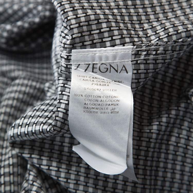Pre Owned Z Zegna Monochrome Cotton Patterned Jacquard Slim Fit Shirt M