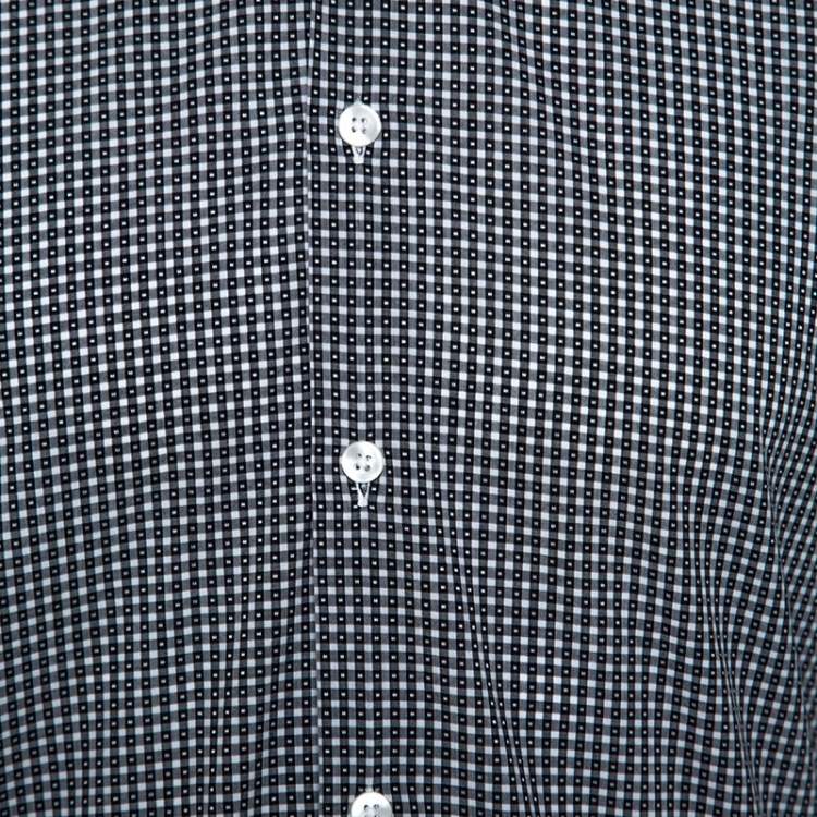 Pre Owned Z Zegna Monochrome Cotton Patterned Jacquard Slim Fit Shirt M