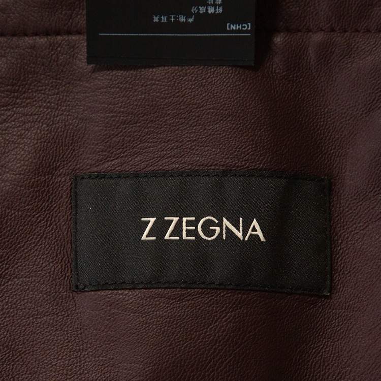 Pre Owned Z Zegna Maroon Leather Hood Detail Zip Front Jacket M