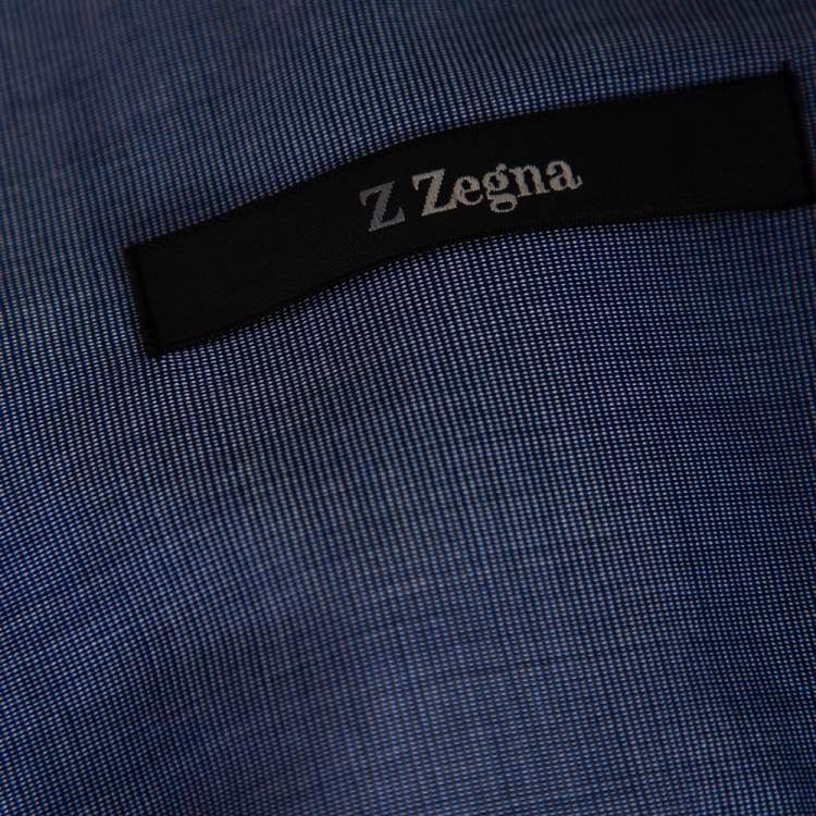 Pre Owned Z Zegna Blue Cotton Contrast Collar City Shirt L