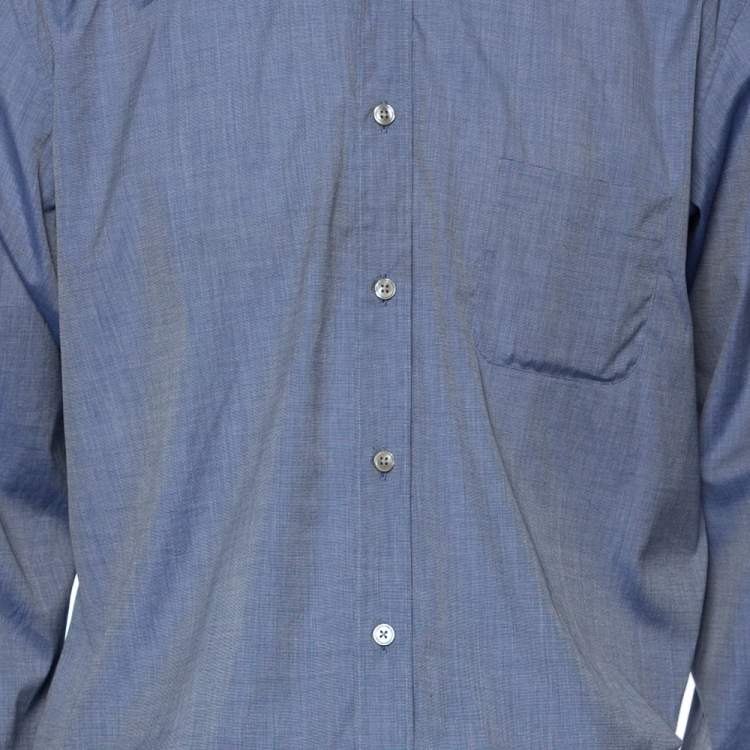Pre Owned Z Zegna Blue Cotton Contrast Collar City Shirt L
