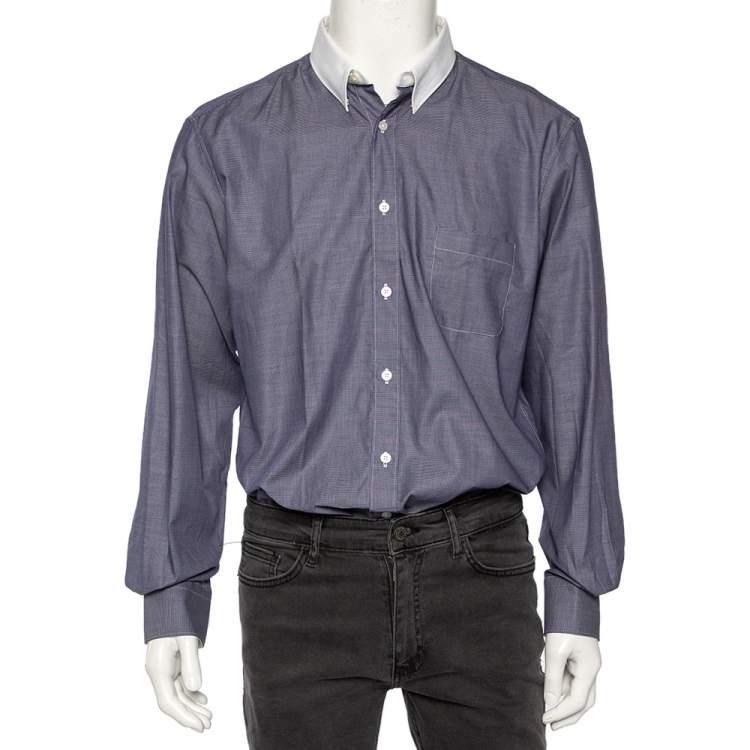 مملوكة مسبقًا Z Zegna Ink Blue Cotton Contrast Collar City Shirt L