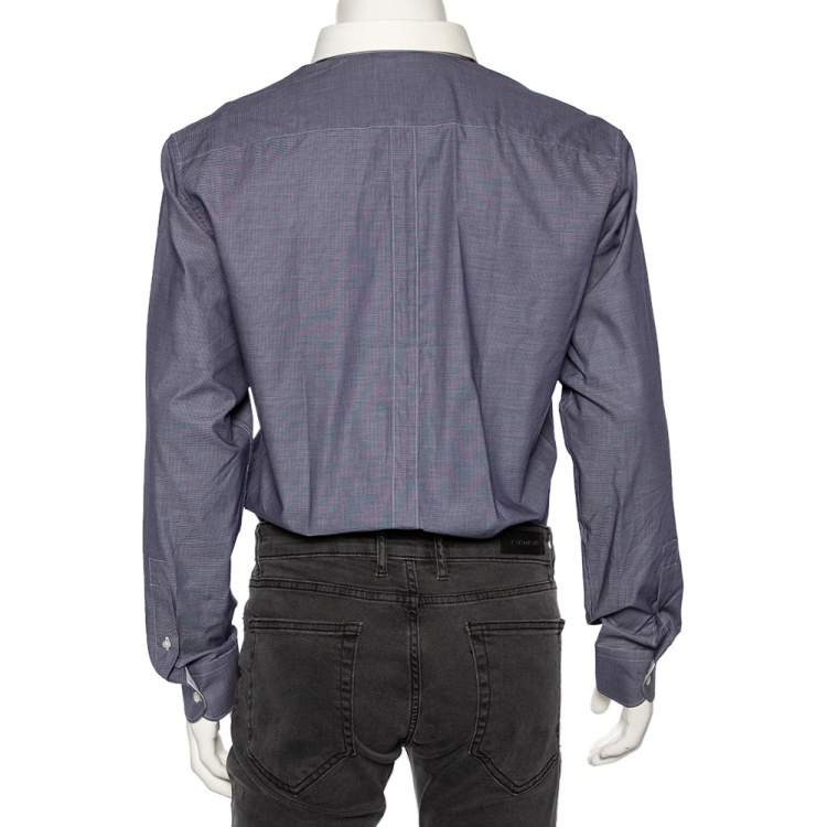 مملوكة مسبقًا Z Zegna Ink Blue Cotton Contrast Collar City Shirt L