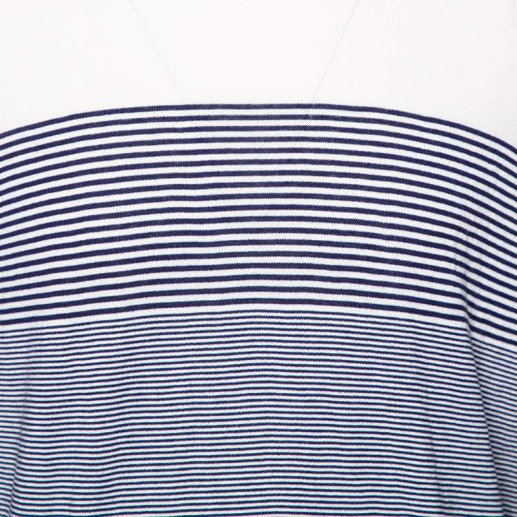 Pre Owned Z Zegna Navy Blue Striped Silk Knit Long Sleeve Sweater XXL