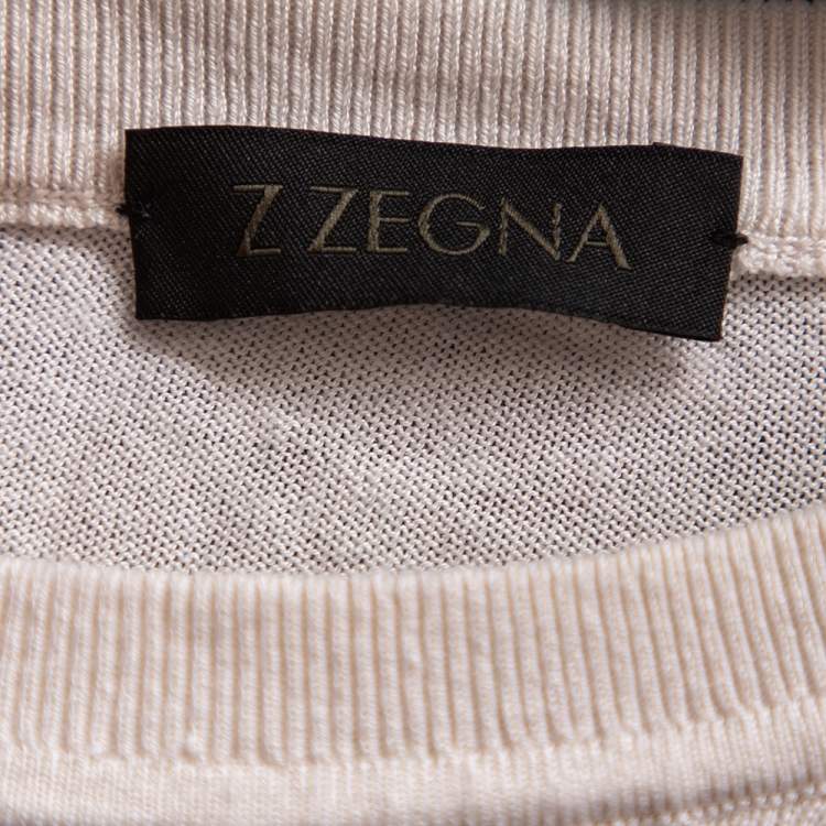 Pre Owned Z Zegna Navy Blue Striped Silk Knit Long Sleeve Sweater XXL