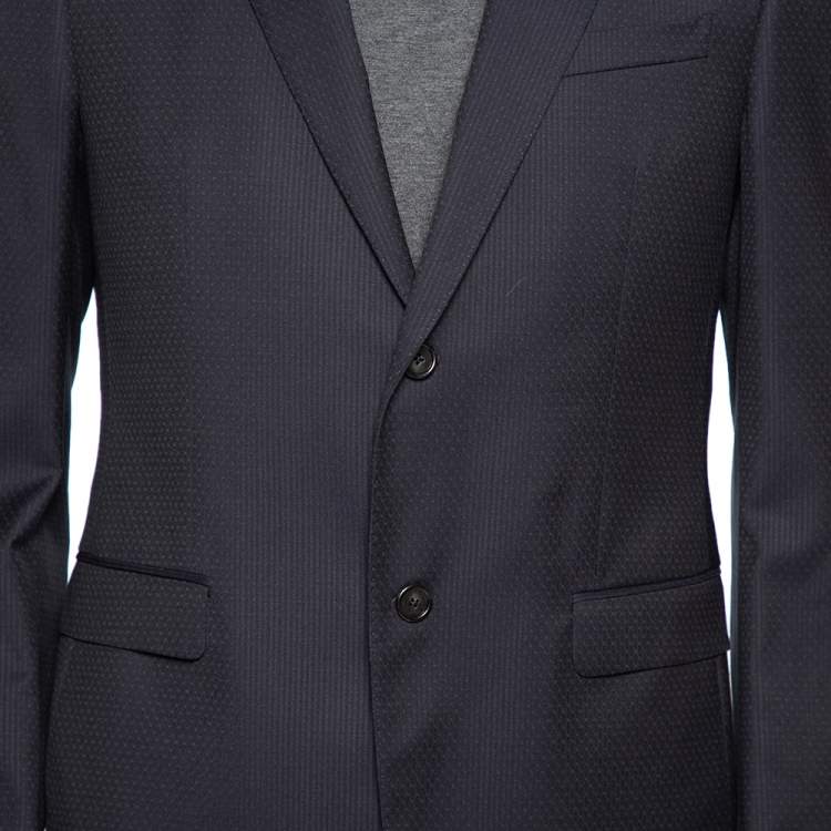 Pre Owned Z Zegna Nay Blue Patterned Wool Drop 8 Suit L