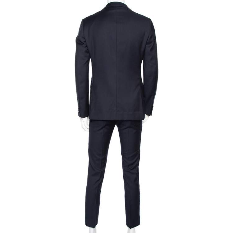 Pre Owned Z Zegna Nay Blue Patterned Wool Drop 8 Suit L