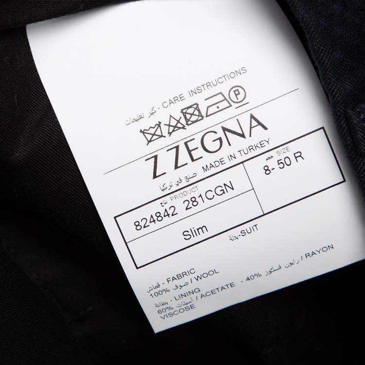 Pre Owned Z Zegna Nay Blue Patterned Wool Drop 8 Suit L