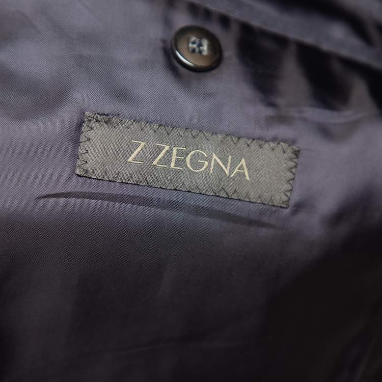 Pre Owned Z Zegna Nay Blue Patterned Wool Drop 8 Suit L