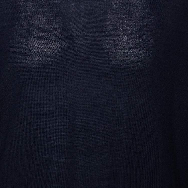 Pre Owned Z Zegna Navy Blue Wool V-Neck Long Sleeve Jumper L