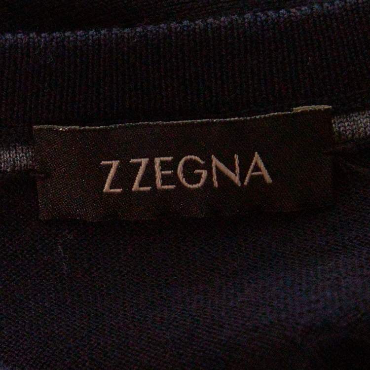 Pre Owned Z Zegna Navy Blue Wool V-Neck Long Sleeve Jumper L