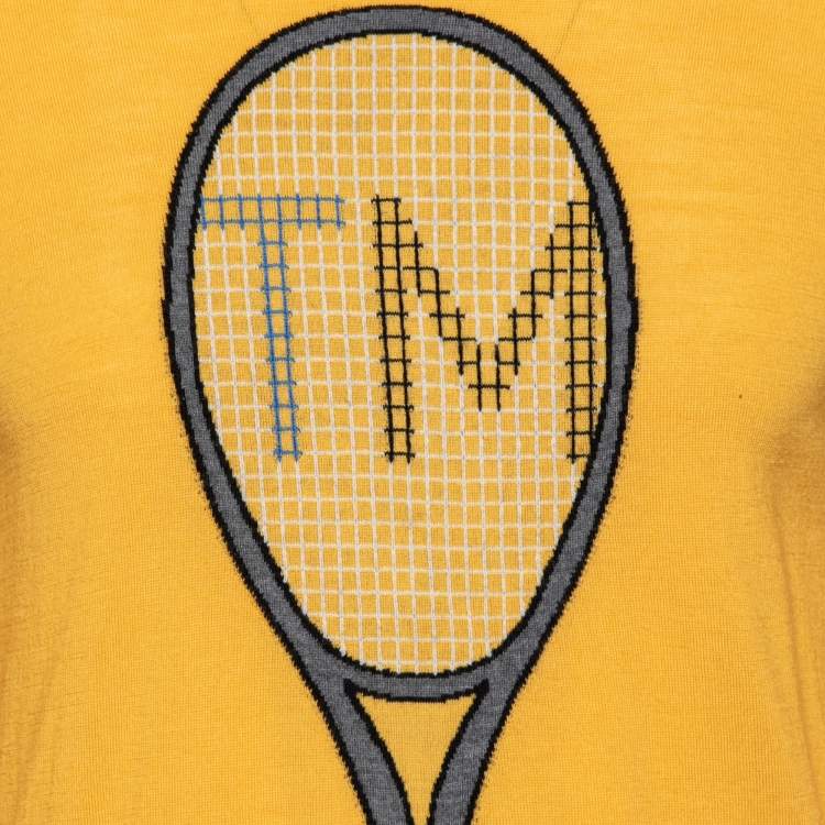 Pre Owned Z Zegna Yellow Wool Tennis Racket Embroidered T-Shirt L