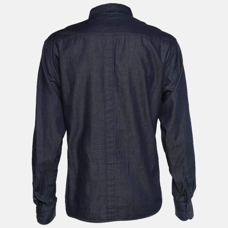 Pre Owned Z Zegna Blue Printed Cotton Long Sleeve Shirt XXL