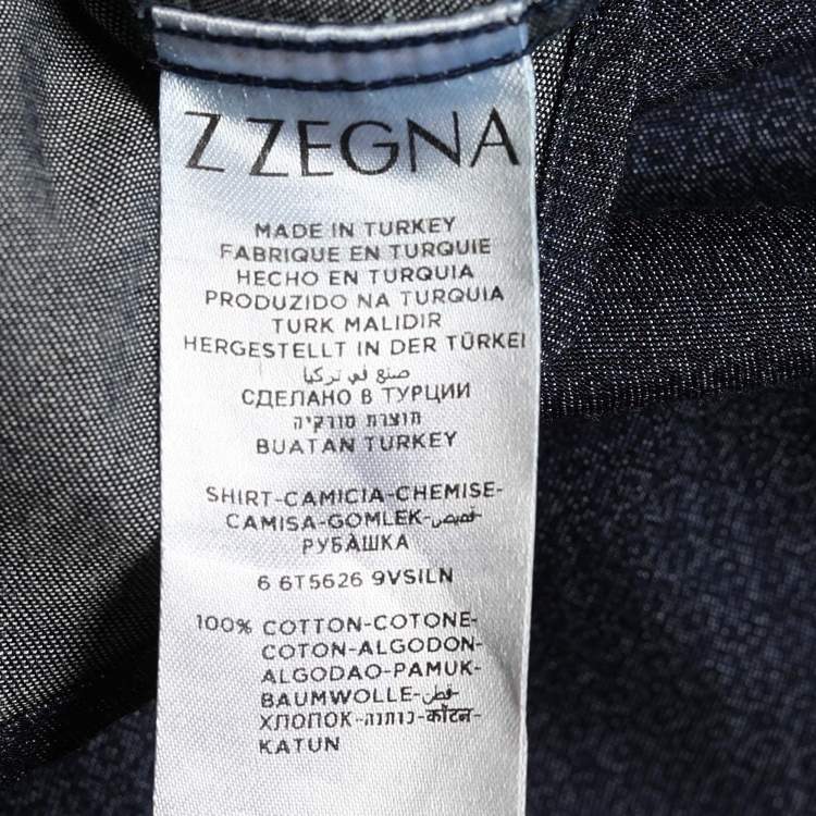 Pre Owned Z Zegna Blue Printed Cotton Long Sleeve Shirt XXL