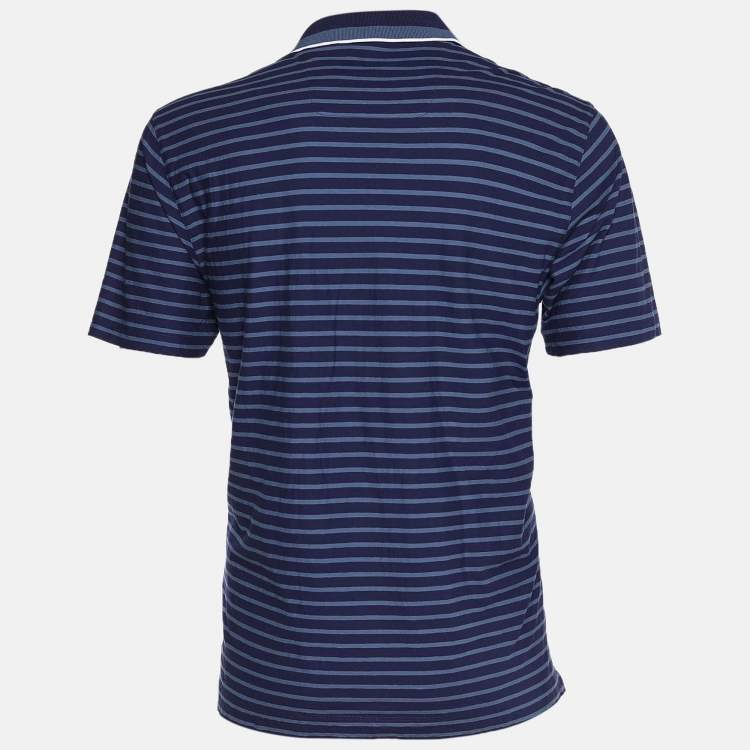 Pre Owned Z Zegna Blue Stripped Cotton Polo T-Shirt XL