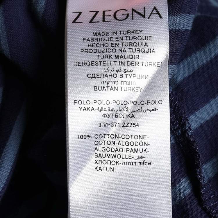 Pre Owned Z Zegna Blue Stripped Cotton Polo T-Shirt XL
