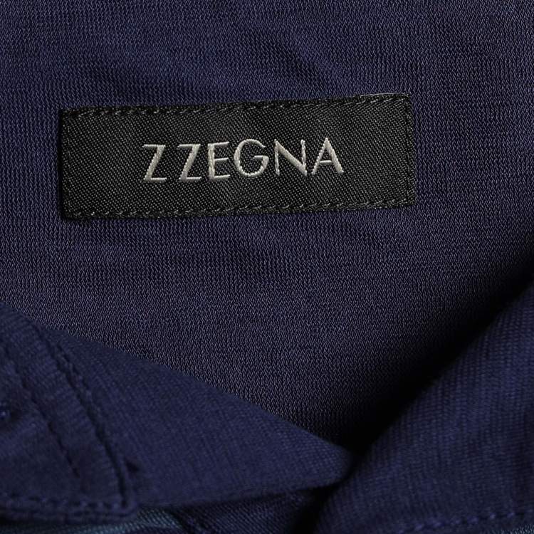 Pre Owned Z Zegna Blue Stripped Cotton Polo T-Shirt XL