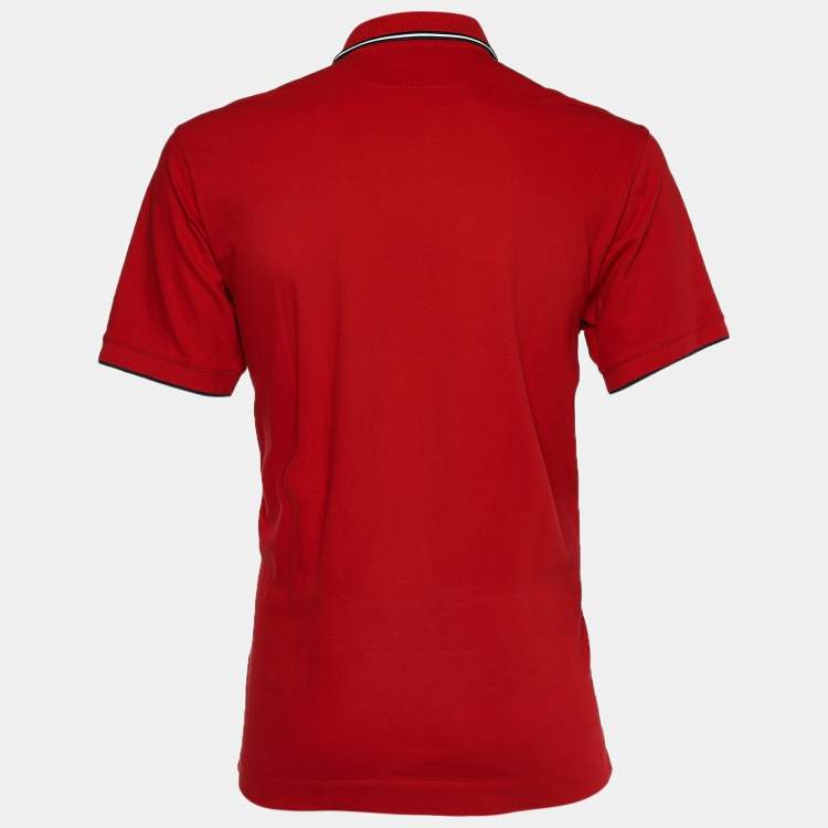 Pre Owned Z Zegna Red Cotton Pique Short Sleeve Polo T-Shirt XL