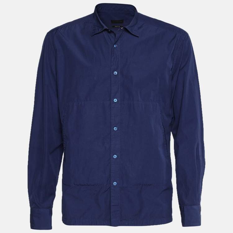 Pre Owned Z Zegna Blue Cotton Pocket Detail Regular Fit Shirt XXL